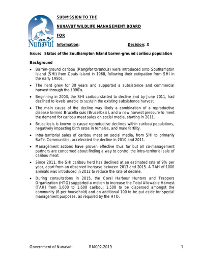 TAB2A GN DOE BN Total Allowable Harvest for Southampton Island Caribou ENG