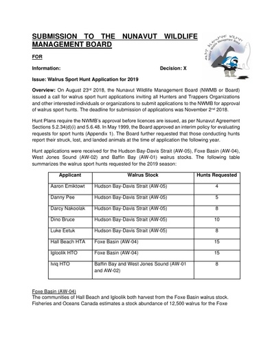 TAB 11A NWMB Briefing Note Walrus sport hunts 2019 ENG