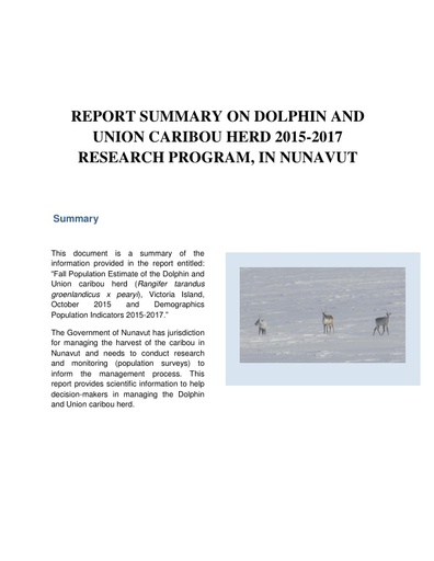 TAB 2B GN DOE Science Report Summary Dolphin and Union Caribou Research Results ENG