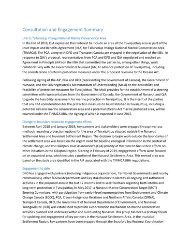 TAB_12B DFO consultation summary Tuvaijuittuq Marine Protected Area Proposal ENG