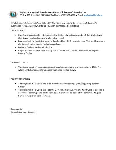TAB5C_KAA HTO_Written Response to_GN_Beverly Caribou Herd_Population_Estimate_ENG