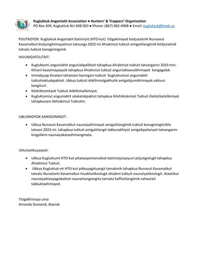 TAB5C_KAA HTO_Written Response to_GN_Beverly Caribou Herd_Population_Estimate_Inuinnaqtun