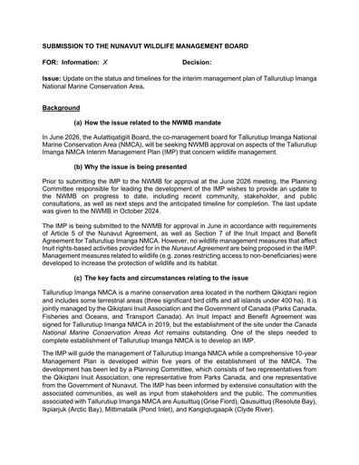 TAB7B_Parks Canada BN_Status and timeline update Tallurutiup Imanga_ENG