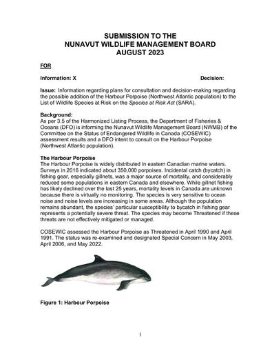 TAB 5A Proposed Addition of the Harbour Porpoise (Northwest Atlantic Population) to SARA ENG