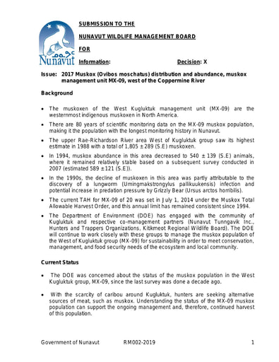 TAB4A GN DOE Briefing Note TAH for Muskox in Management Unit MX 09 ENG