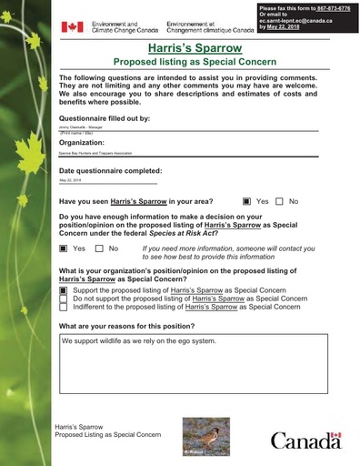 TAB 6C ECCC Consultation Responses Harris's Sparrow Listing ENG ONLY