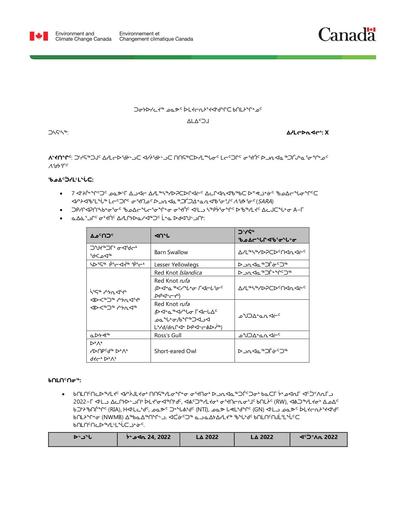 TAB2A ECCC BN Proposed amendments to the List of Species under SARA INUK