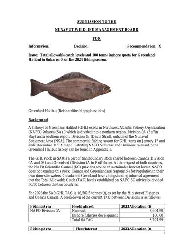 TAB 3A 2024 TAH  and 100t Inshore Quota for Greenland Halibut in Subarea 0 ENG
