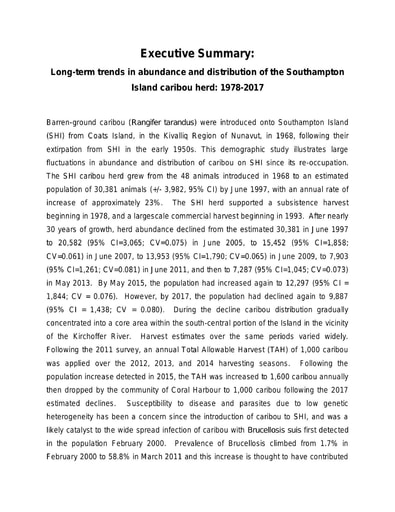 TAB2B GN DOE Science Report Summary Total Allowable Harvest for Southampton Island Caribou ENG