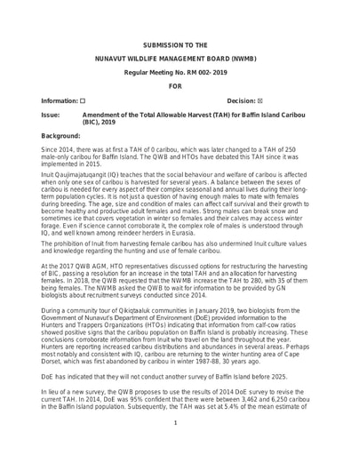 TAB6A QWB Briefing Note Amendment to the TAH of Baffin Island caribou ENG