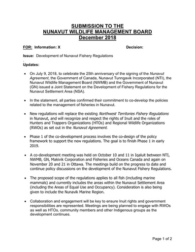 TAB 5A DFO Briefing Note Nunavut Fishery Regulation Update ENG