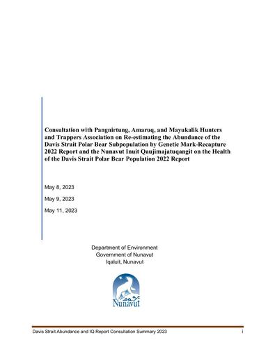 TAB 2E Davis Strait Polar Bear Subpopulation Consultation Report ENG
