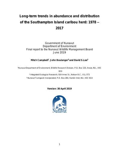 TAB2C GN DOE Science Report Total Allowable Harvest for Southampton Island Caribou ENG