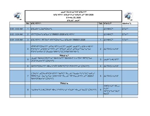 TAB1_RM001 2026_Agenda_ᐃᓄᑦᒃ