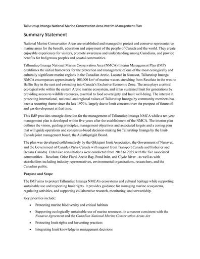 TAB5D_Parks Canada TINMCA_IMP Summary_ENG