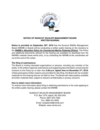 Public Notice Written Hearing Allocation Policy ENG