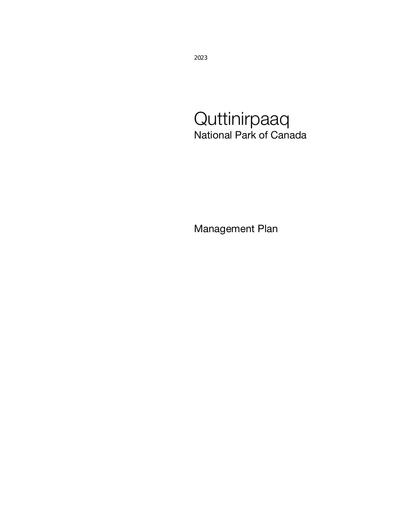 TAB8E PCA Plan Quttinirpaaq Management Plan Draft ENG